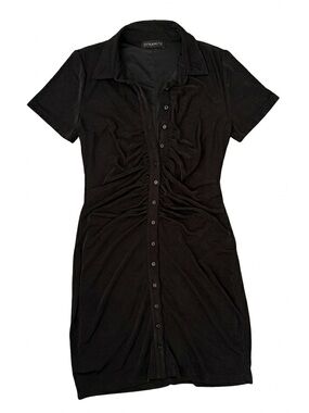 NWOT Black Ruched Button-Front Bodycon Collared Dress Dynamite Size Medium